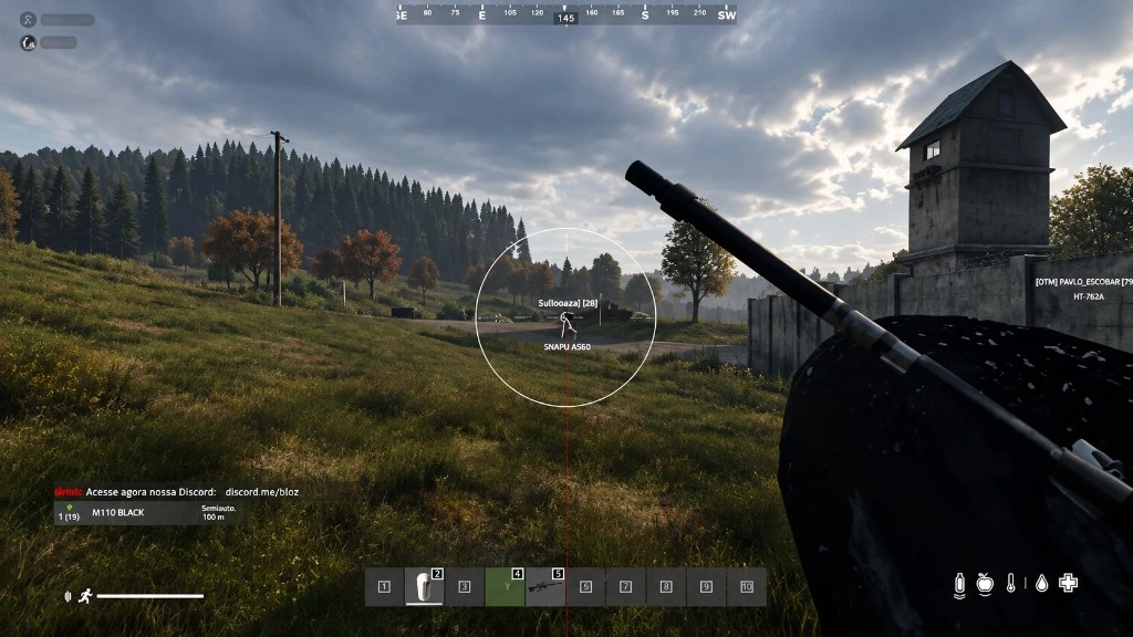 DayZ cheat aimbot FOV circle with skeleton ESP, player names and snapline